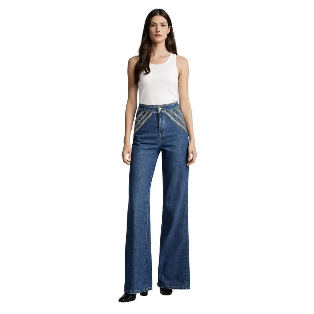 WE THE FREE/FREE PEOPLE Women's Over The Rainbow Flare Denim Jeans Blue Size 27